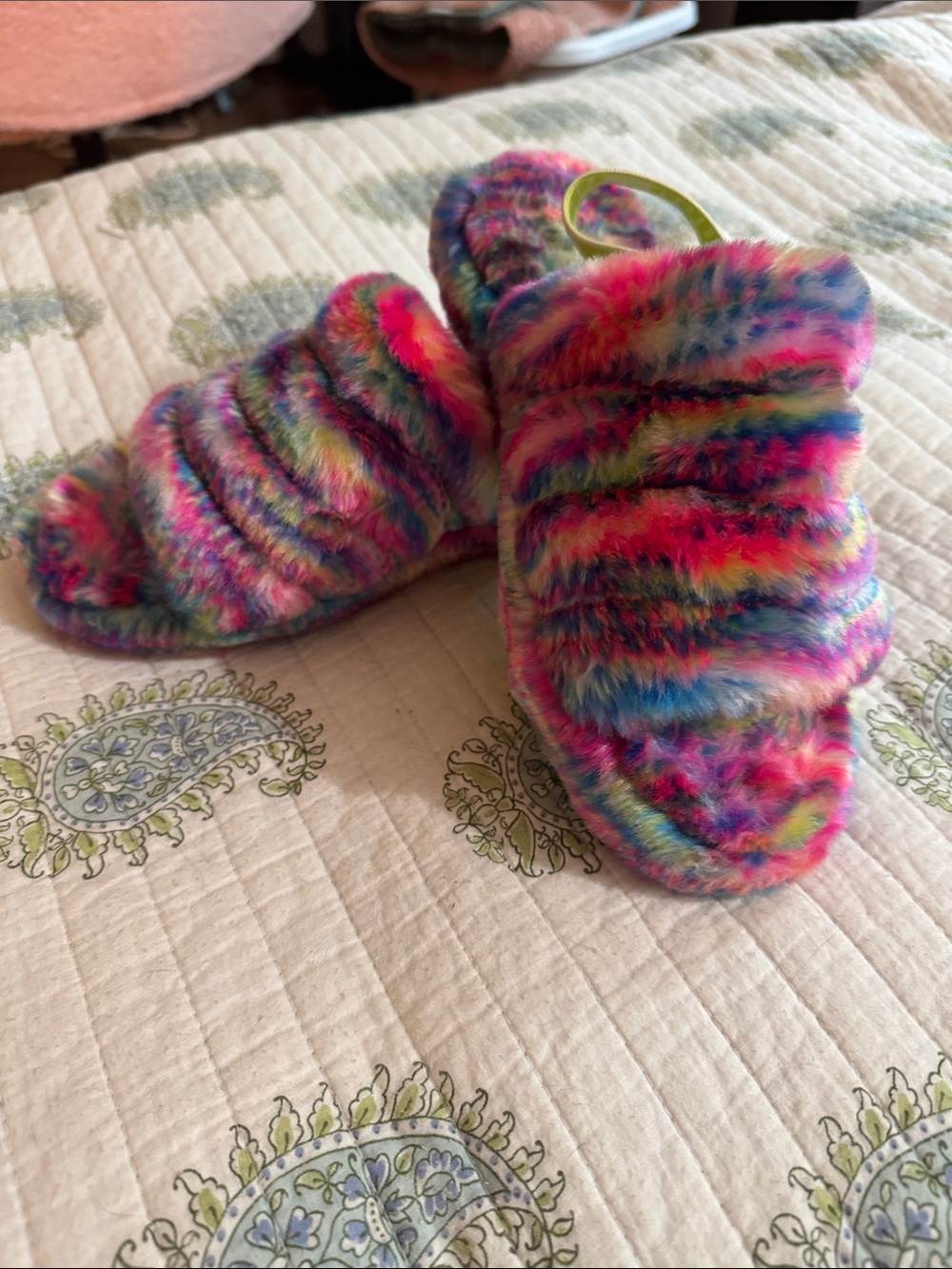 UGG Rainbow Fuzzy Kids Slippers in Bright Multicolor